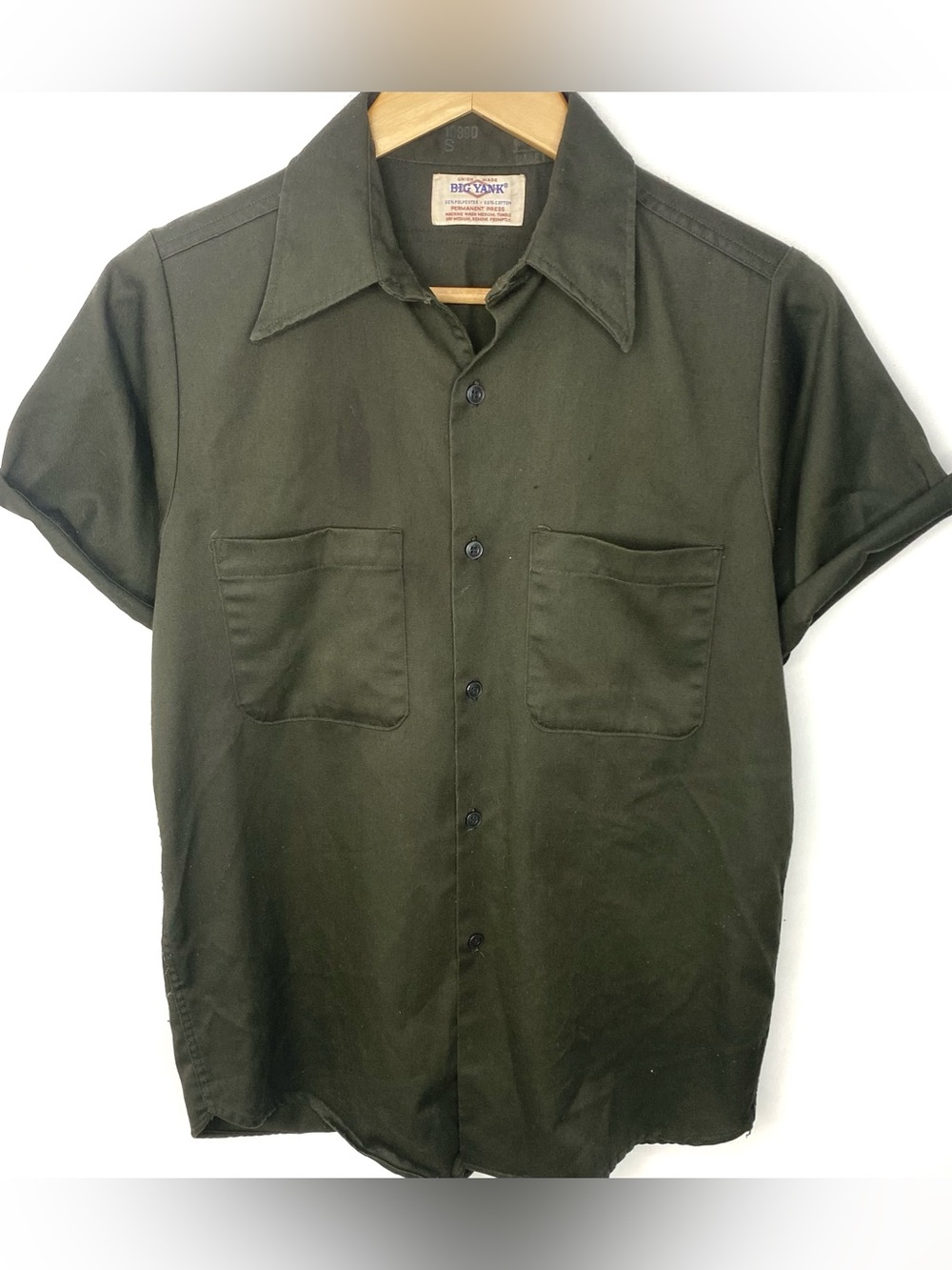 Vintage 50’s Big Yank Men’s Union Made Olive Green Short Sleeve Work Shirt USA